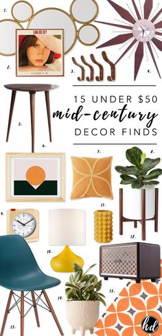 an assortment of mid - century decor items with text overlay