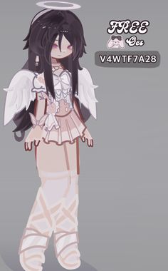 an anime character with black hair and angel wings on her head, standing in front of a