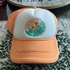 Choose Kindness Trucker Hat Retro Spring Bucket Trucker Hat, Spring Summer Trucker Hat, Snapback Hat With Short Brim For Spring, White Retro Sun Hat With Curved Brim, Retro White Sun Hat For Spring, Adjustable Short Brim Trucker Hat For Spring, Retro White Sun Hat With Curved Brim, Retro Spring Sun Hat Cap, Retro Spring Sun Cap