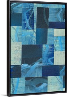 an abstract painting with blue and white squares