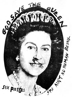 a black and white poster with an image of queen elizabeth