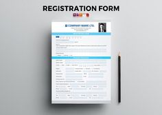 a blank registration form is shown with a pencil next to it on a gray background