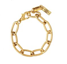 Make a statement with this chic Parma Bracelet! It's made with an antique gold plated brass, so it won't tarnish easily. At 6.5" with a 0.5" extension, you'll be able to adjust the fit. Plus, it was made in Canada so you can guarantee high-quality craftsmanship. Shine on, gorgeous! Gold-tone Oval Link Brass Bracelet, Gold-tone Brass Link Bracelet, Elegant Nickel-free Brass Chain Bracelet, Gold Brass Bracelets With Lobster Clasp, Gold-tone Brass Bracelets, Tarnish Resistant, Adjustable Chain Bracelets In Brass, Gold-tone Brass Bracelets Tarnish Resistant, Adjustable Gold Chain Bracelet Nickel Free, Adjustable Gold Chain Bracelet Nickel-free