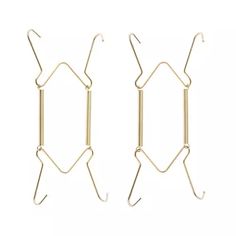 two pairs of gold tone metal earrings with long bar ends on each earring, one is