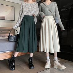 Corduroy Pleated Midi Skirt (6 Colors) Midi Skirt Outfits Summer, Pleated Midi Skirt Outfit, Corduroy Outfit, Suede Midi Skirt, Skirt Outfit Summer, Skirt With Pleats, Midi Skirt Outfit, Velvet Skirt, Pleated Midi Skirt