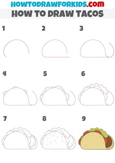 how to draw tacos for kids with step by step instructions on how to draw