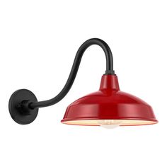 a red wall light with a black arm