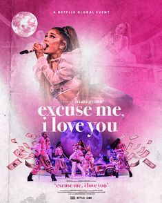 an advertisement for the musical show, excus me i love you with a woman singing into