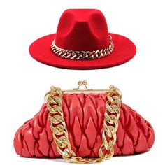 Accessorize any outfit with our most loved fashion fedora. Make heads turn in these. Size : 15.7" X 14.6" Material : 65% Polyester, 35% Cotton Chain Pointed Solid Panama HatMini Matching bag with chunky gold chain as pictured.﻿Preorder only, item will ship on or around April 8th 2022. Once a Preorder has been placed it cannot be modified or cancelled. Tracking information will be emailed to customers when orders ship. Fedora Hat Style, Hat Chain, Womens Fedora Hat, Women Fedora, Womens Tweed Jacket, Branded Caps, Womens Fedora, Accessories Set, Quilted Bag