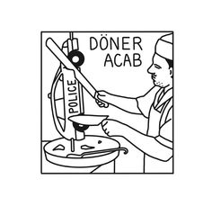 a black and white drawing of a man washing his hands in a sink with the words don't acab above it