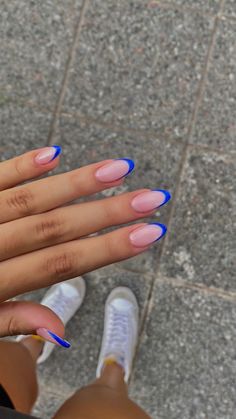 Nail Inspo Simple Design, Almond French Tip Nails Color, French Tip Color Nails, Bright French Tip Nails, Trendy Vacation Nails, Vacation Manicure, Vacation Nails Summer, Europe Nails, Vacay Nails