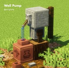 an image of a cartoon character in minecraft using a pump to build a house