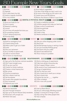 If you’re stuck on New Year goal ideas, this post has 80 personal goals to inspire you across all aspects of life. From home organization to personal growth, find the motivation you need to start the year strong! #NewYearGoals #GoalInspiration List Of Goals, Resolution List, Goals To Set, Goal Examples