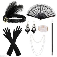 Season:All Seasons; What's in the box:1 Bracelet,1 Fan,Earrings,Headband,Gloves; Types:Outfits; Holiday:Halloween; Style:1920s; Occasion:Halloween,Christmas,Masquerade; Material:Feather; Characters:The Great Gatsby; Listing Date:05/18/2023 20s Headband, Great Gatsby Accessories, Flapper Halloween, Gatsby Accessories, Flapper Headpiece, 1920s Women, Anime Earrings, Flapper Headband, Pearl Necklace Vintage