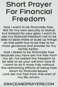 a black and white sign with the words short prayer for financial freedom written in it