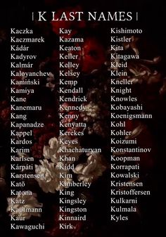 a list of names on a dark background with flowers in the center and below them