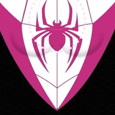 a pink and white spider logo on top of a black background with hexagonal shapes