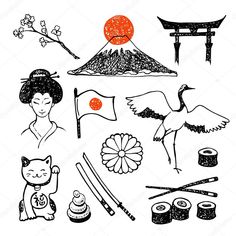 Japanese Drawings, Japan Tattoo, Japon Illustration, Japan Culture, Japanese Tattoo Art, Travel Logo, Japan Art, Japanese Tattoo, Japanese Culture