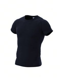 Men's Comfortable Tight-Fit Running Short Sleeve T-Shirt, Gym Fitness Sports Wear, Athletic Top Navy Blue   Short Sleeve Knitted Fabric Plain  High Stretch  Men Activewear, size features are:Bust: ,Length: ,Sleeve Length: Men Activewear, Gym Outfit Men, Fitness Top, Mens Compression, Running Short, Gym Tops, Long Sleeve Tops Casual, Compression Shirt, Outdoor Men