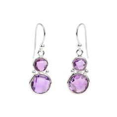 Delicate and Feminine Amethyst earrings!The stones are perfectly small. and delicate.These earrings hang approx. 1-1/4"Stones: AmethystLength: hangs 1 1/4"Style: HookMaterial: .925 SilverMade in: India