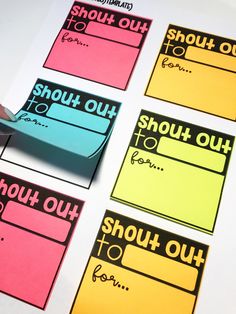 four different colored sticky notes with the words shut out