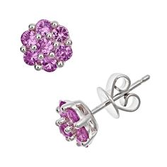 Earring Details: Diameter: .31-in. Backings: post Metal: rhodium-plated sterling silver Gemstone Details: Gemstone type: genuine pink sapphire Cut: round Setting: prong  Size: One Size. Gender: female. Age Group: adult.