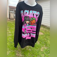 New With Tags! Super Cute And Soft In A Size Medium. Will Need A Lint Roller! This One Is Pretty Oversized. Can Fit As A Large Even! Pink Y2k Sweatshirt With Graphic Print, Pink Y2k Style Graphic Print Sweatshirt, Pink Y2k Graphic Print Sweatshirt, 90s Inspired Pink Tops For Streetwear, Lint Roller, World Tour, Pink Black, Scoop Neck, Black Pink