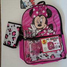 New. Unused. Bioworld Disney Minnie Mouse Backpack. 5 Piece Mega Set. Backpack, Lunch Kit, Water Bottle, Zip Case And Gel Bead Ice Pack. Minnie Mouse Backpack For Travel And Back To School, Pink Disney Backpack For Back To School, Cute Minnie Mouse Backpack For School, Minnie Mouse Backpack For Back To School, Pink Minnie Mouse Standard Backpack, Minnie Mouse Standard Backpack For School, Minnie Mouse School Bag For Back To School, Minnie Mouse Standard School Backpack, Pink Minnie Mouse Backpack For Disney Trips