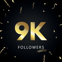 the 9k followers logo with gold confetti