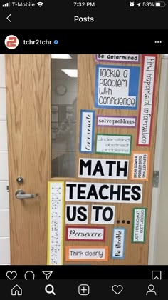 a door decorated with words and pictures on it