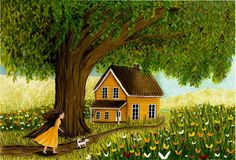 Cottage Illustration, I Love Nature, Yellow Cottage, Colored Pictures, Nice Place, Witchy Things, Place To Live, Cabins And Cottages