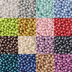 several colors of pearls are arranged in rows