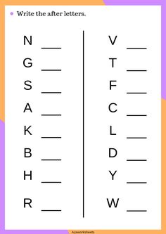 a printable worksheet with the words, write the after letters and then