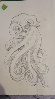 a drawing of an octopus on paper