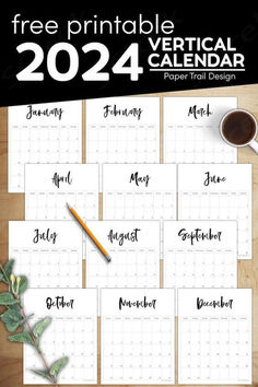 the free printable vertical calendar is shown