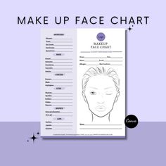 the make up face chart is shown with text that reads, make up face chart