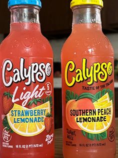 two bottles of calyps light strawberry lemonade