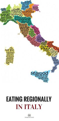 the map of italy with words all over it