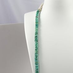 Single Strand Bead Necklace with Hand Rolled Heishi Beads made from Natural Carico Lake Turquoise from Nevada. The necklace is finished with a traditional cotton wrap and Ray Lovato’s signature “sing stone” tied into the back of the necklace.This necklace is made entirely from natural turquoise and you can expect the color of the turquoise to deepen over time.Number of Strands: 1Necklace Length: 31” Hand Roll, Heishi Beads, Natural Turquoise, How To Make Beads, Nevada, Turquoise Necklace, Beaded Necklace, Lake, Turquoise