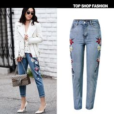 With the print patterns, this type of pant belongs to fashionable style. This type of pant belongs to slim fit type, which can let the girls and ladies wearing it taller and thinner. You can wear it to go shopping, visit and so on. I¡¯m sure you will like it.Material: DenimColors: BlueSize: XS, S, M, L, XL, 2XLWaistline: High WaistPocket: YesPattern: PrintFit Type: SlimOccasion: Casual, Street, ClubSeason: Sprint and AutumnClose Type: Zipper Trendy Straight Fit Jeans For Spring, Trendy Straight Jeans For Spring, Trendy Embroidered Pants For Fall, Trendy Embroidered Straight Leg Pants, Trendy Fitted Jeans With Floral Embroidery, Trendy Floral Embroidered Fitted Jeans, Trendy Floral Embroidered Bottoms For Fall, Spring Floral Embroidered Pants, Trendy Straight Leg Pants With Floral Embroidery