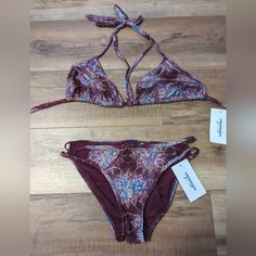 Super Cute And Sexy Purple Metallic Foil Print Strappy Bikini Set In New, Unworn Condition. The Top Is A Size 16, Equivalent To An Xl Or Xxl. The Bottoms Are A Size 8, Equivalent To A Medium Or Large. There Is One Small Flaw With The Top And That Is That One Of The Straps That Goes Across The Bust Does Not Lay Flat Because Of How It Is Stitched But It Is Not Very Noticeable. Fitted Purple Swimwear For Poolside, Fitted Purple Swimwear For Beach Season, Purple Lined Swimwear For Beach Season, Purple Lined Swimwear For Parties, Purple Party Swimwear With Lined Body, Purple Lined Party Swimwear, Purple Beachwear Tankini For Party, Purple Fitted Triangle Top Swimwear, Purple Tie-side Bottom Swimwear For Party