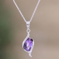 This stunning sterling silver pendant necklace is a gorgeous creation by Indian designer Hema. With a four-carat amethyst as the centerpiece, this high polish item will add a mystic and luxurious aura to your outfits, bringing an elegant touch to the whole style. Purple Sterling Silver Necklace With Polished Finish, Fine Amethyst Jewelry With Polished Finish, Amethyst Pendant With Polished Finish, Elegant Amethyst Necklace With Polished Finish, Elegant Polished Amethyst Necklace, Purple Sterling Silver Necklace Fine Jewelry, Fine Jewelry Sterling Silver Purple Necklace, Purple Sterling Silver Fine Jewelry Necklace, Sterling Silver Fine Jewelry Purple Necklace