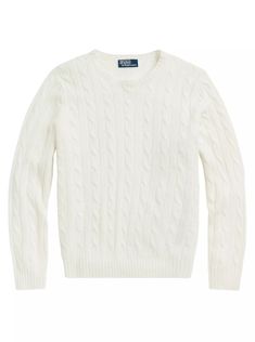 DESCRIPTION Available in Cream Inspired by the ropes of fishermen, this Polo Ralph Lauren crewneck sweater features a cable-knit design This style's luxurious cashmere craftmanship offers a refined look Crewneck, long sleeves Rib-knit trim Pulls over DETAILS & FIT Fits true to size About 26.5" from shoulder to hem Model is 6'1" and is wearing a US size Medium 100% cashmere Hand wash Ralph Lauren Crewneck, Americana Style, Polo Pullover, Ralph Lauren Sweaters, Chic Sweaters, Ralph Lauren Sweater, Pullover Shirt, Sweater And Shorts, Shirt Accessories