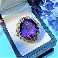 Vintage Amethyst & Pearl Ring sold by Doyle and Doyle an antique and vintage jewelry boutique Pearl Rings Vintage, Amethyst And Diamond Ring, Purple Jewelry, Fancy Jewellery, Amethyst Jewelry, Filigree Ring, Victorian Jewelry, Vintage Jewels, Grape Leaves