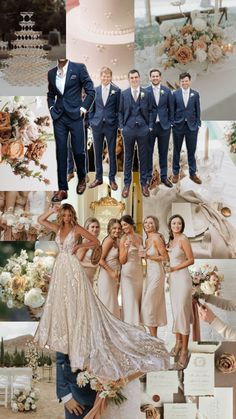 a collage of photos with people dressed in wedding attire and bridesmaid dresses