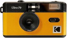 an old yellow and black camera on a white background with the words ultra b9 printed on it