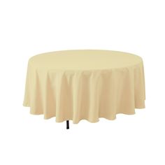 a round table with a white cloth on it