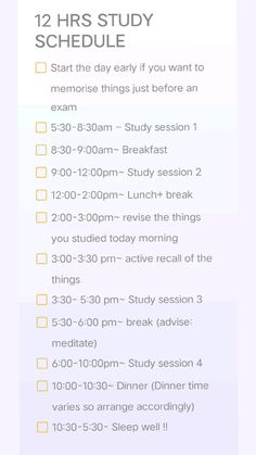 the 12 hrs study schedule is shown