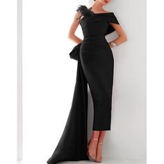 Silhouette:Sheath / Column; Hemline / Train:Sweep / Brush Train; Closure:Zipper UP; Built-In Bra:Yes; Embellishment:Bow(s),Feather; Fabric:Satin; Sleeve Length:Sleeveless; Tips:Colors may vary slightly due to different monitor settings,Professional dry cleaner only; Boning:No; Style:Elegant; Occasion:Formal; Neckline:One Shoulder; Front page:Evening Gown; Listing Date:07/05/2024; Bust:null; Hips:null; Hollow to Floor:null; Waist:null Black Gala Dress, Finger Waves Short Hair, Feather Fabric, Gown Elegant, Finger Waves, Evening Dresses Online, Cheap Evening Dresses, Dresses Formal Elegant, Evening Gowns Elegant