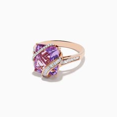 Effy 14K Rose Gold Pink Amethyst and Diamond Ring Luxury Rose Gold Amethyst Ring With Center Stone, Fine Jewelry Amethyst Ring In Rose Gold, Rose Gold Amethyst Ring Fine Jewelry, Luxury Rose Gold Amethyst Ring, Rose Gold Amethyst Ring With Gemstone Accents, Elegant Rose Gold Multi-stone Amethyst Ring, Amethyst And Diamond Ring, Rose Gold Pink, Pink Amethyst